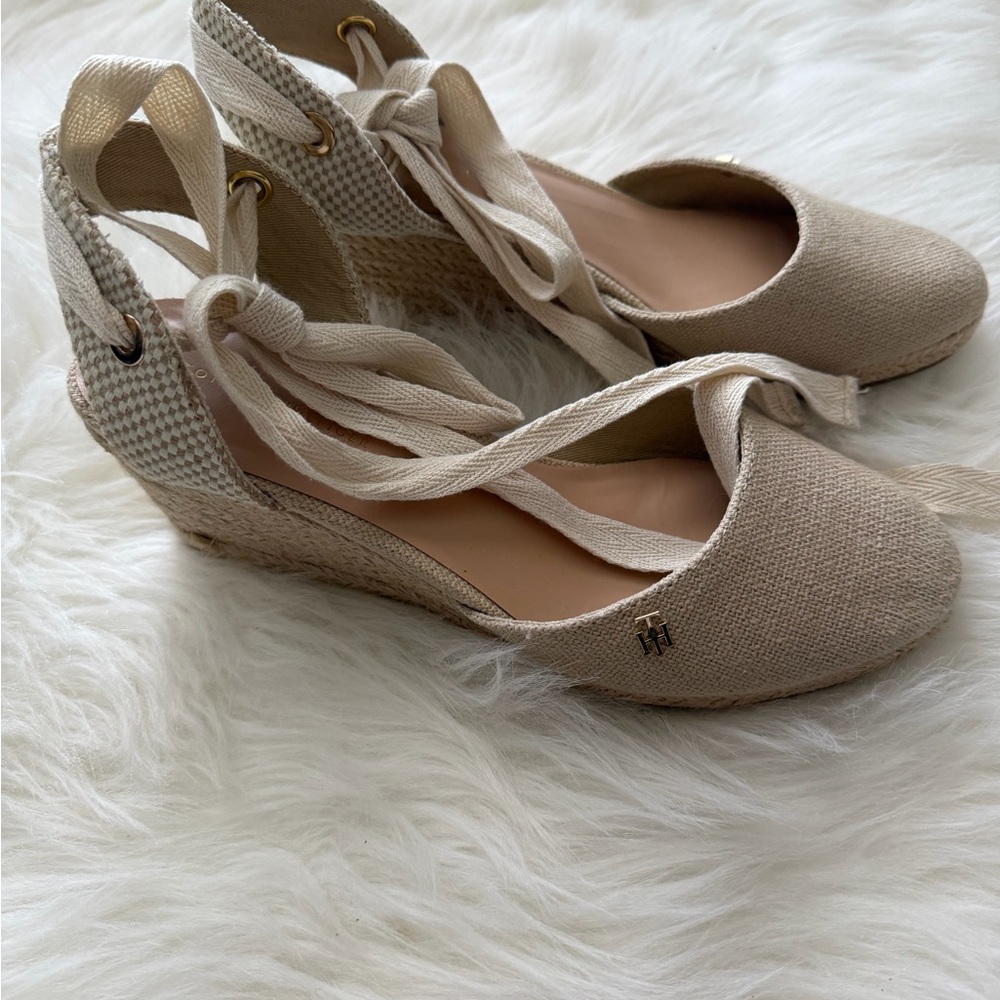 Tommy Hilfiger Cream Espadrille Wedges - Picture 4 of 7